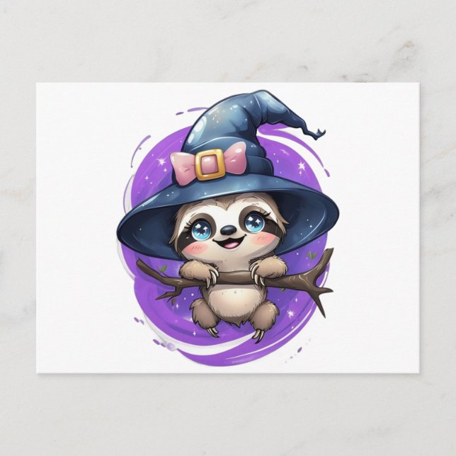 Cartão Postal da Feiticeira Preguiça Fofa (Frente)