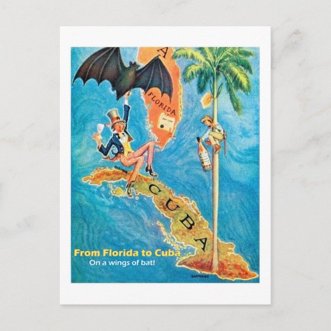 Cartão Postal Da Flórida para Cuba, ilustração engraçada vintage (Frente)