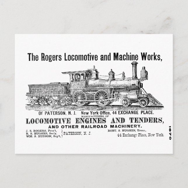 Cartão postal da Locomotive Works Rogers (Frente)