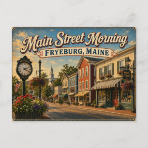 Cartão postal da manhã da Main Street Fryeburg Mai
