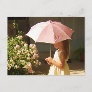 Cartão postal da menina do guarda-chuva rosa