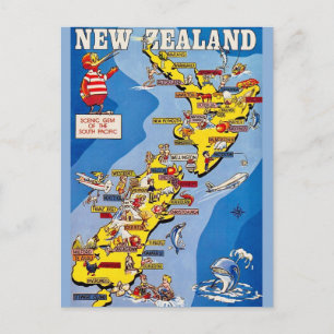 Cartão postal da Nova Zelândia ilustrado coloridam