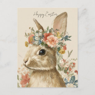 Cartão postal da Páscoa com Flores e Coelho da Pás