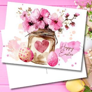 Cartão Postal da Páscoa com Ovos da Páscoa e Flore