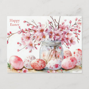Cartão postal da Páscoa com ovos e flores da Pásco