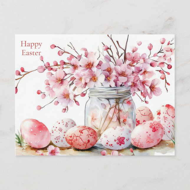 Cartão postal da Páscoa com ovos e flores da Pásco (Frente)