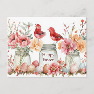 Cartão postal da Páscoa com ovos e flores da Pásco