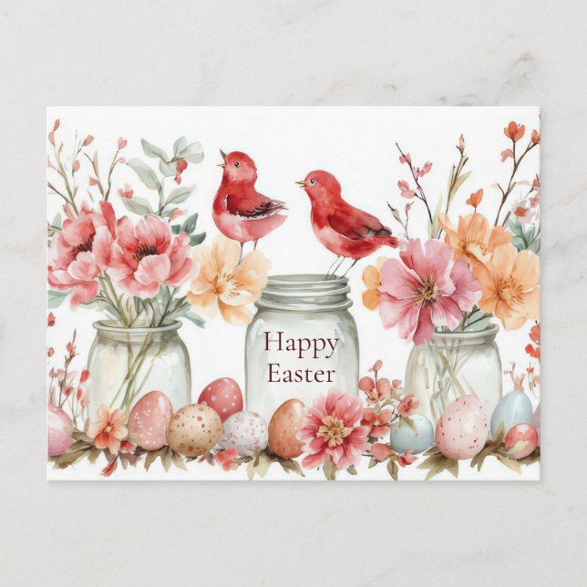 Cartão postal da Páscoa com ovos e flores da Pásco (Frente)