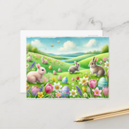 cartão postal da Páscoa de aquarela