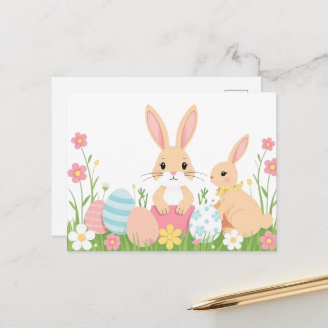 cartão postal da Páscoa de aquarela (Frente/Verso In Situ)