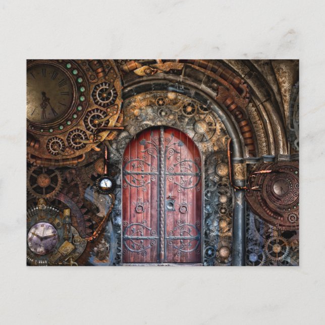 cartão postal da porta steampunk (Frente)