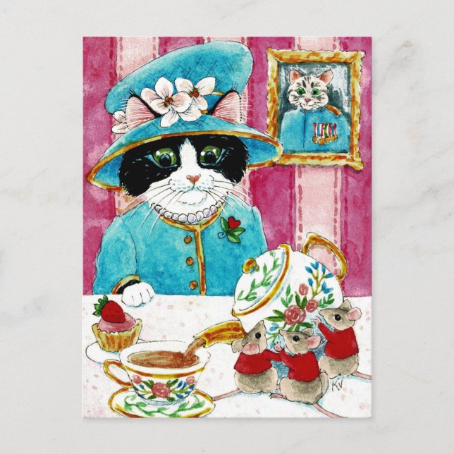 Cartão postal da Rainha Gata Elizabeth Cat Tea (Frente)