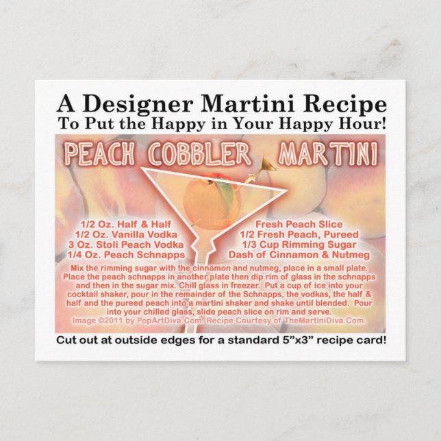 Cartão postal da receita do Martini Peach Cobbler (Frente)