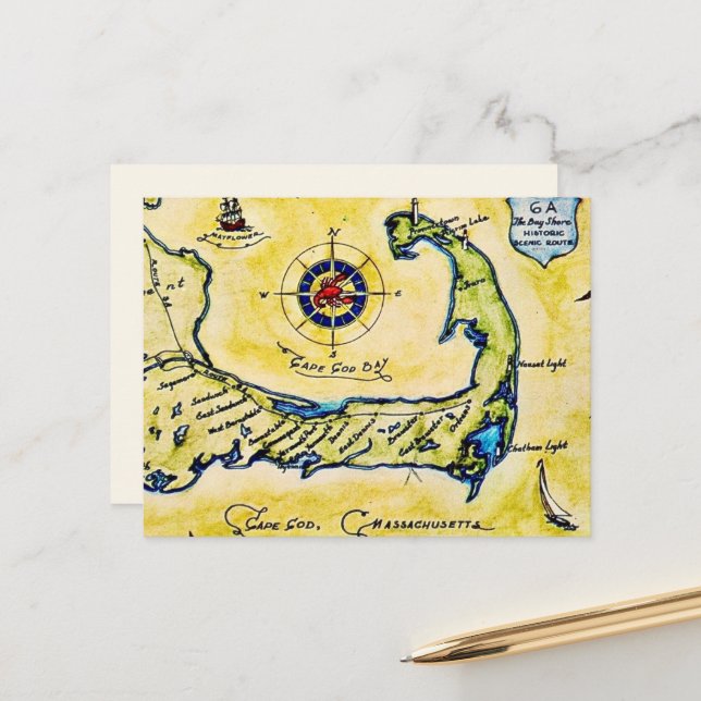 Cartão postal da rota cênica de Cape Cod (Frente/Verso In Situ)