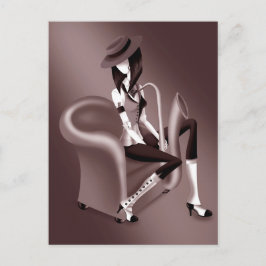 Cartão Postal da Senhorita Saxofonista com Charme