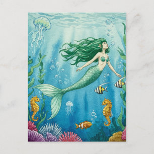 Cartão postal da sereia fantasia oceano cavalo-mar
