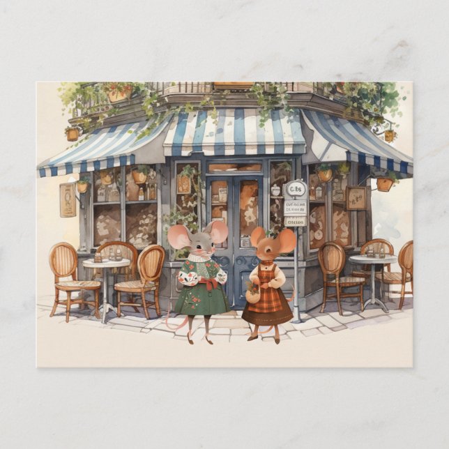 Cartão postal da série "Mice Town" - Vamos com chá (Frente)