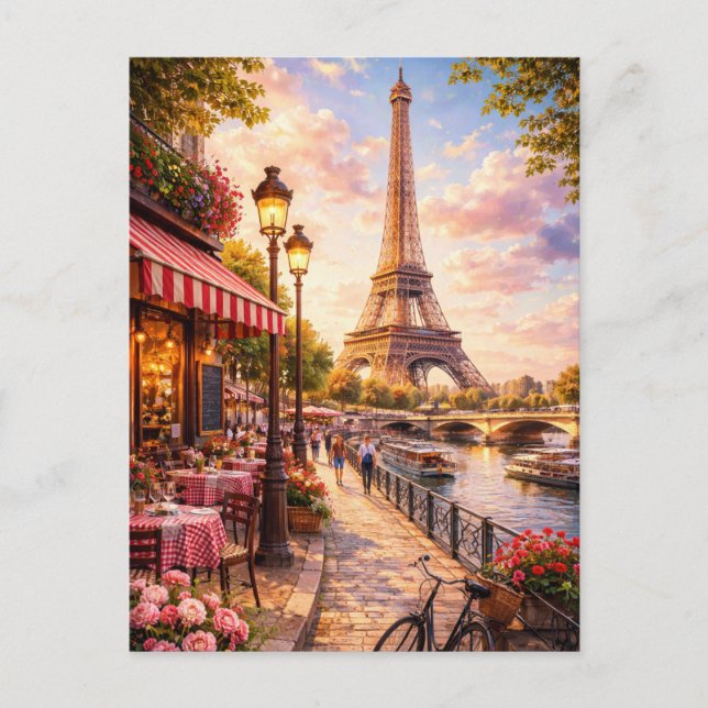 Cartão postal da Torre Eiffel de Paris - Café de P (Frente)