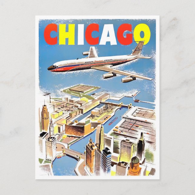 Cartão postal da viagens vintage Chicago (Frente)