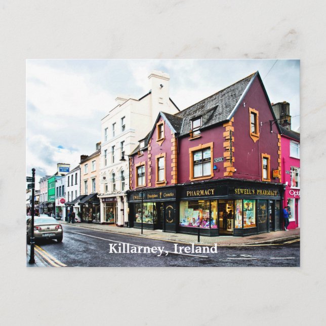 Cartão postal da vista da rua de Killarney, Irland (Frente)