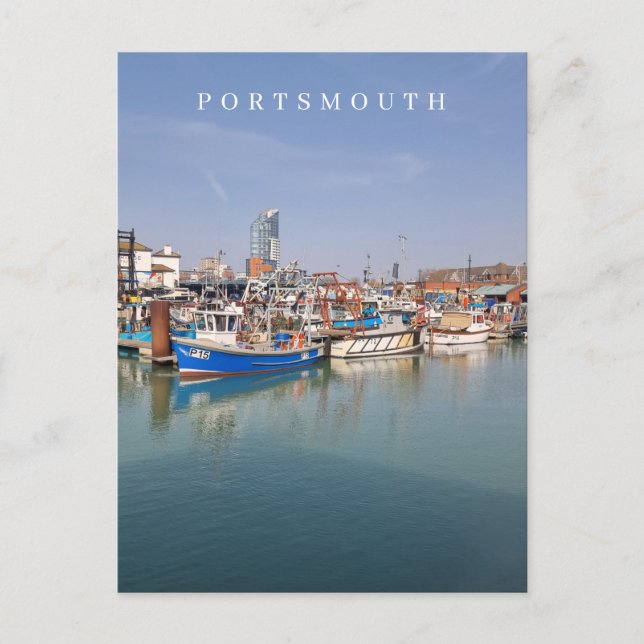Cartão postal da vista de barcos de Portsmouth (Frente)