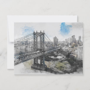 Cartão postal da Watercolor Brooklyn Bridge - Nova
