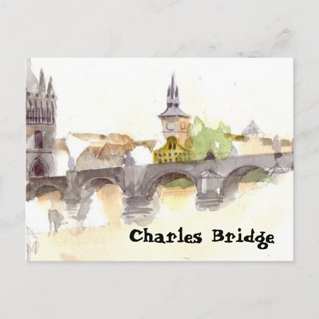 Cartão postal da Watercolor Charles Bridge (Frente)