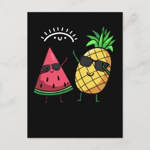 Cartão Postal Dabbing Melancia Abacaxi Kawaii Frutas de Verão