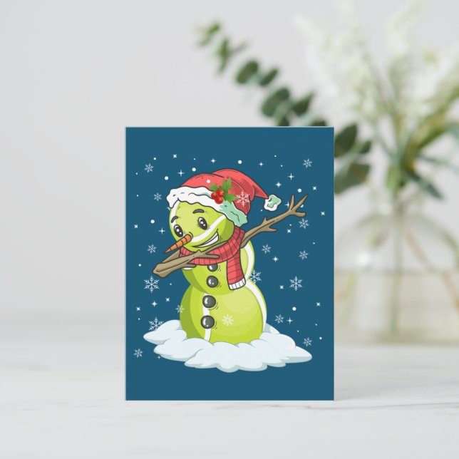 Cartão Postal Dabbing Snowman Tênis Ball Tee Christmas Xmas (Em pé/Frente)