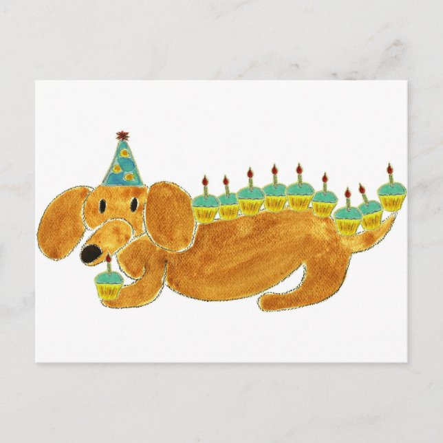 Cartão Postal Dachshund 10 Cupcakes (Frente)