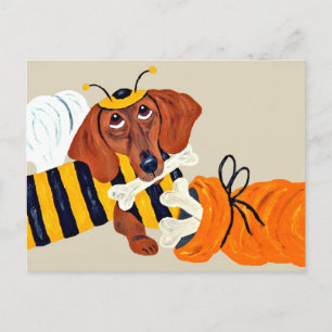 Cartão Postal Dachshund Abelha com petiscos caninos