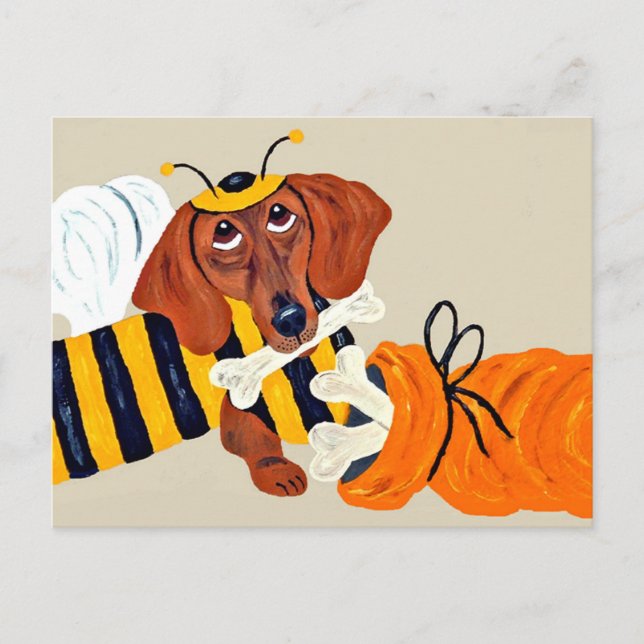 Cartão Postal Dachshund Abelha com petiscos caninos (Frente)