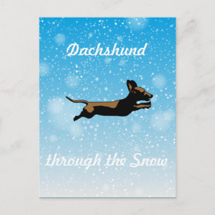Cartão Postal Dachshund através da neve