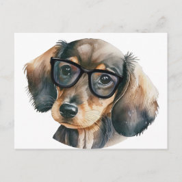 Cartão Postal Dachshund bonito com óculos pretos