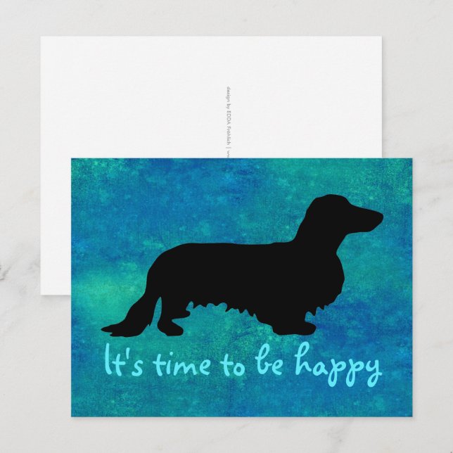 Cartão Postal Dachshund Cabelo Longo - Silhueta 1 (Frente/Verso)