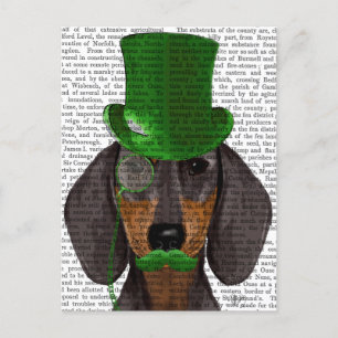 Cartão Postal Dachshund com Preto 2 de Chapéu Superior Verde