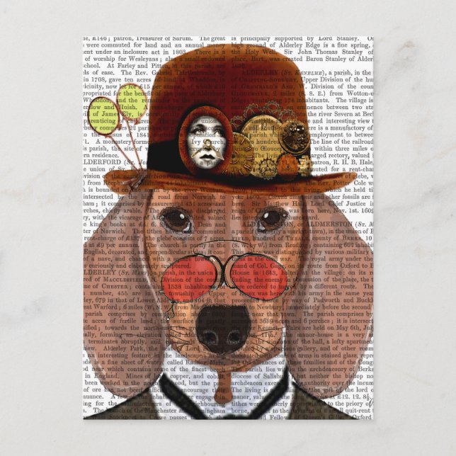 Cartão Postal Dachshund com Steampunk Bowler Hat (Frente)