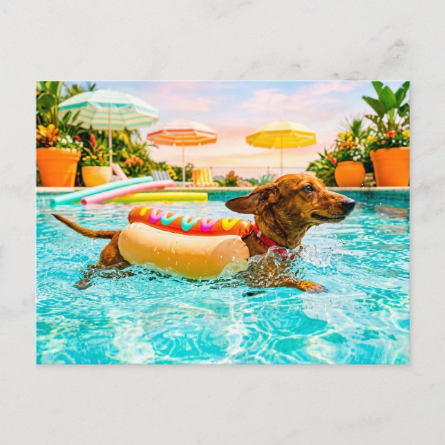 Cartão Postal Dachshund com traje de cachorro-quente (Frente)