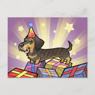 Cartão Postal Dachshund de Aniversário (pelo duro)