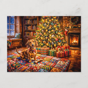 Cartão Postal Dachshund descansando ao lado da aconchegante lare