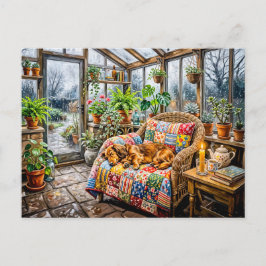 Cartão Postal Dachshund descansando em uma cadeira de retalhos d