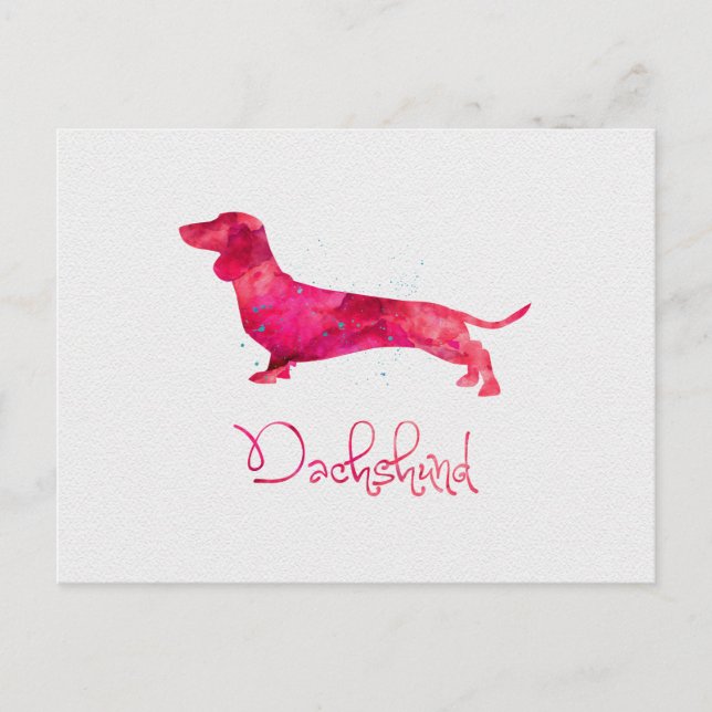 Cartão Postal Dachshund - Design de Aquarela (Frente)