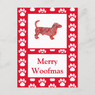 Cartão Postal Dachshund Dog Silhouette Red Felry Natal
