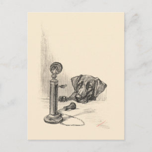 Cartão Postal Dachshund e telefone antigo
