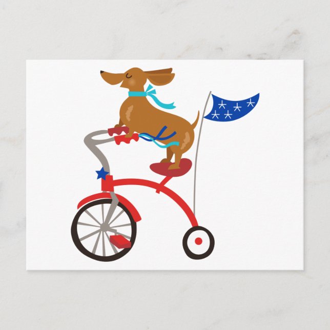 Cartão Postal Dachshund em Bicicleta (Frente)
