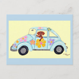 Cartão Postal Dachshund em carro Hippie