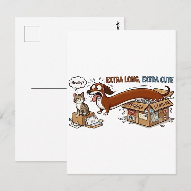 Cartão Postal Dachshund Extra Longo Extra Fofo (Frente/Verso)