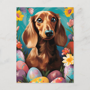 Cartão Postal Dachshund Feliz Páscoa