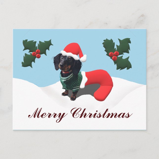 Cartão Postal Dachshund Felry Natal (Frente)