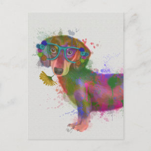 Cartão Postal Dachshund & Glass Rainbow Splash